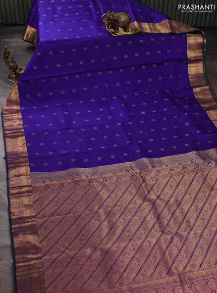 Pure kanchipuram silk saree royal blue and purple with zari woven buttas and zari woven border