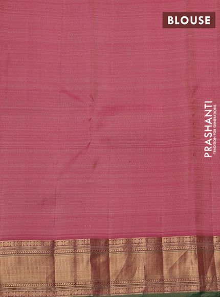 Pure kanchipuram silk saree beige and pink with zari woven buttas and rich zari woven border