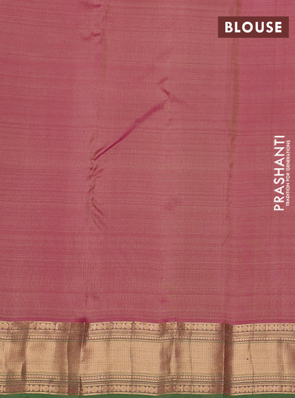 Pure kanchipuram silk saree elaichi green and dual shade of pink with zari woven buttas and rich zari woven border