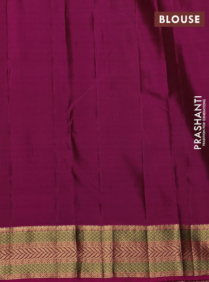 Pure kanchipuram silk saree bottle green and magenta pink with zari woven buttas and rich zari woven border