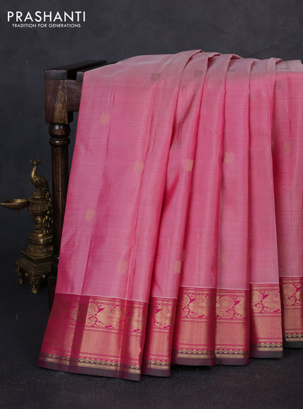 Pure kanchipuram silk saree pink shade and pink with zari woven annam buttas and annam zari woven border