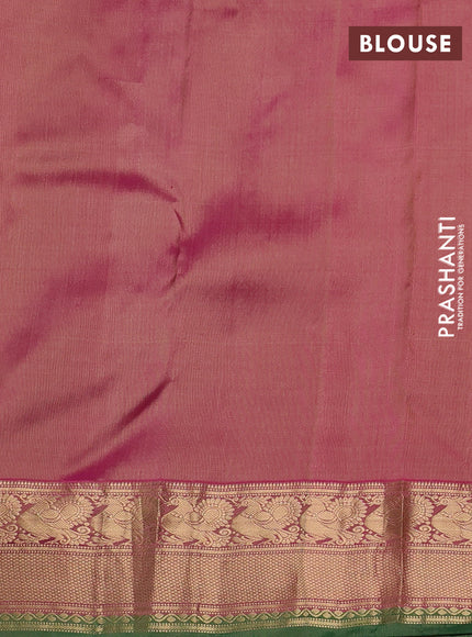 Pure kanchipuram silk saree mustard shade and pink with zari woven annam buttas and annam zari woven border