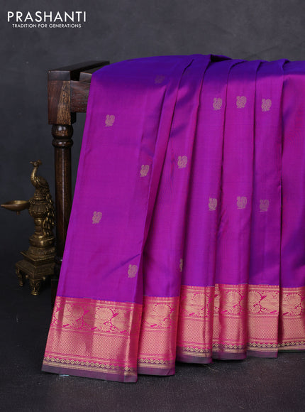 Pure kanchipuram silk saree purple and pink with zari woven annam buttas and annam zari woven border