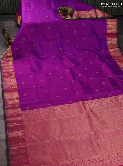 Pure kanchipuram silk saree purple and pink with zari woven annam buttas and annam zari woven border