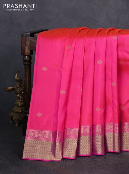 Pure kanchipuram silk saree dual shade of pink with zari woven buttas and rich zari woven border