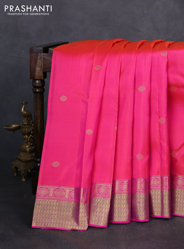 Pure kanchipuram silk saree dual shade of pink with zari woven buttas and rich zari woven border