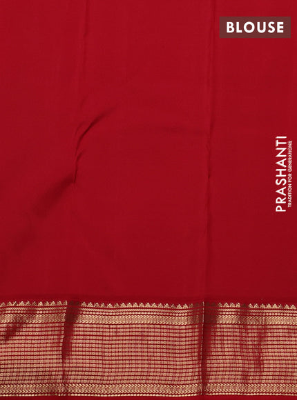 Pure kanchipuram silk saree teal green shade and red with zari woven buttas and zari woven korvai border
