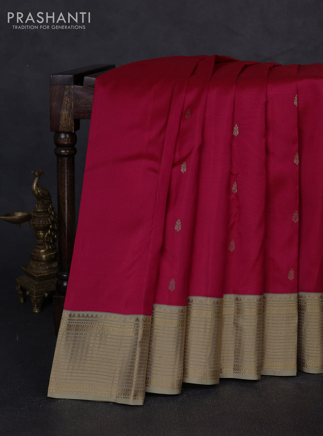 Pure kanchipuram silk saree pink and elaichi green with zari woven buttas and zari woven korvai border
