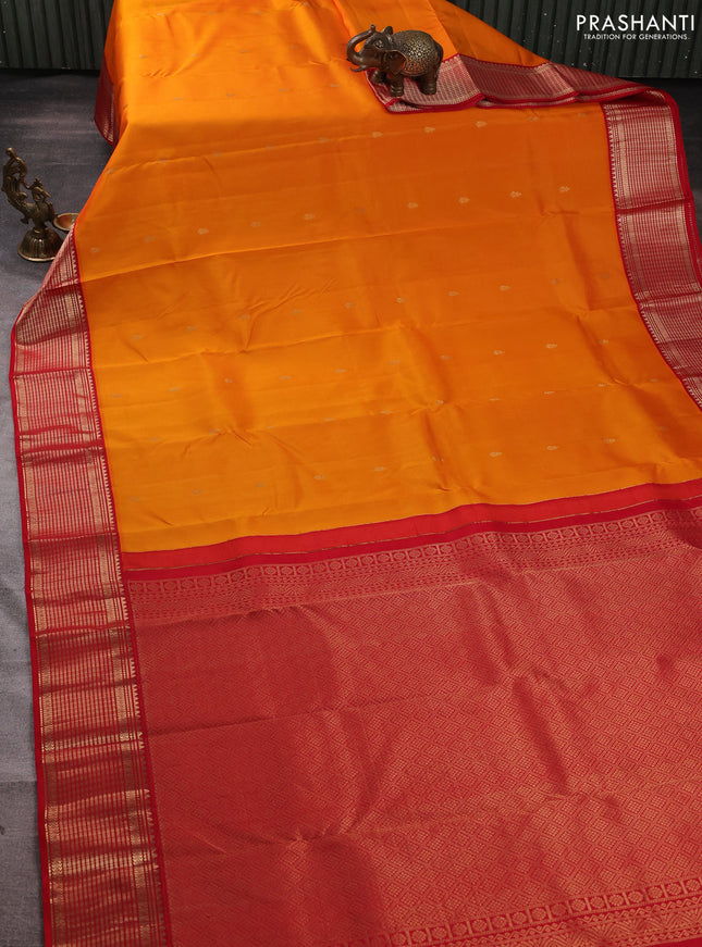 Pure kanchipuram silk saree orange and red with zari woven buttas and zari woven korvai border