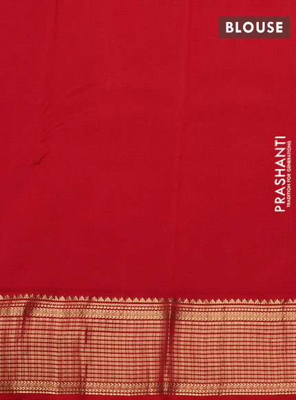 Pure kanchipuram silk saree bottle green and red with zari woven buttas and zari woven korvai border