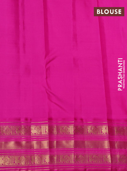Pure kanchipuram silk saree dual shade of pinkish yellow and pink with zari woven buttas and rich zari woven border