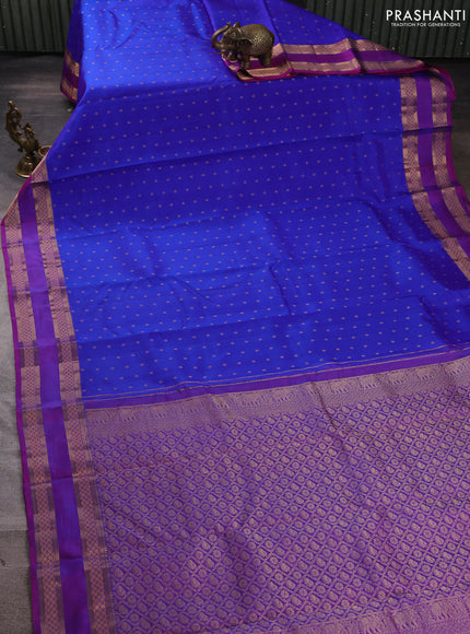 Pure kanchipuram silk saree blue and purple with allover zari woven buttas and rettapet zari woven border