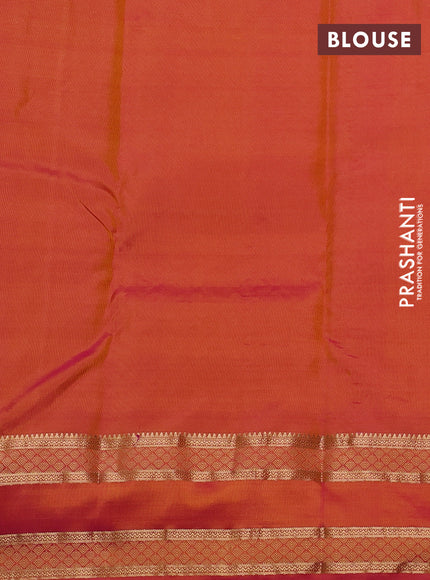Pure kanchipuram silk saree yellow and dual shade of pink with allover zari woven buttas and rettapet zari woven border