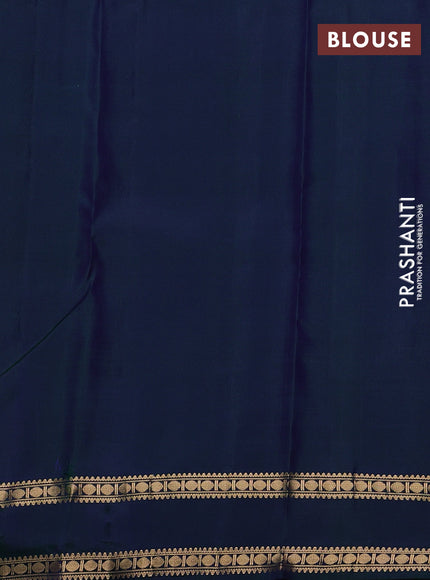 Pure kanchipuram silk saree blue and dual shade of green with zari woven annam & rudhraksha buttas and rettapet zari woven border