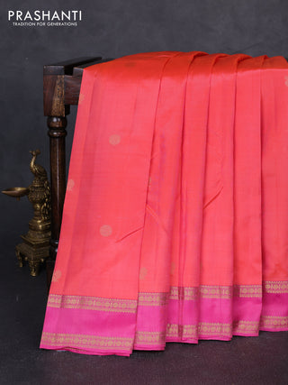Pure kanchipuram silk saree peach orange and pink with zari woven annam & rudhraksha buttas and rettapet zari woven border