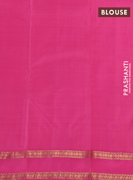 Pure kanchipuram silk saree peach orange and pink with zari woven annam & rudhraksha buttas and rettapet zari woven border
