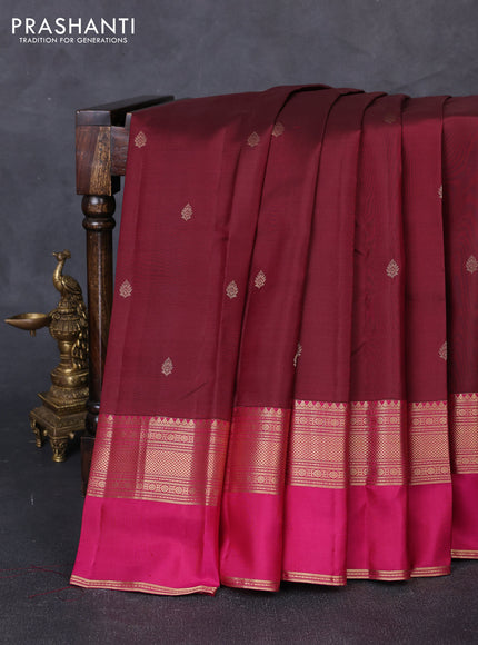 Pure kanchipuram silk saree maroon with zari woven buttas and ganga jamuna border
