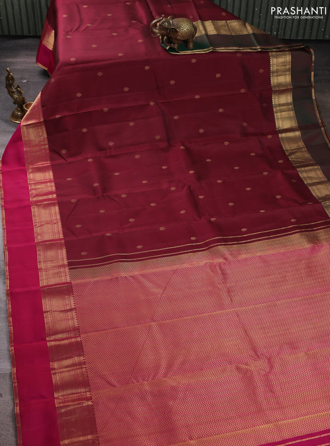 Pure kanchipuram silk saree maroon with zari woven buttas and ganga jamuna border