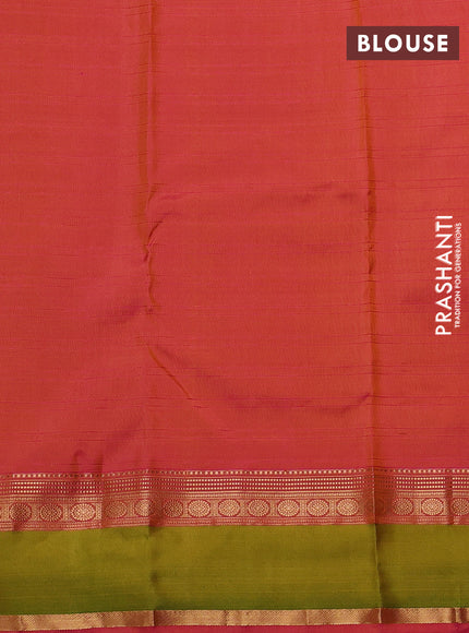 Pure kanchipuram silk saree mustard yellow and pink green with allover checks & zari buttas and rettapet zari woven border