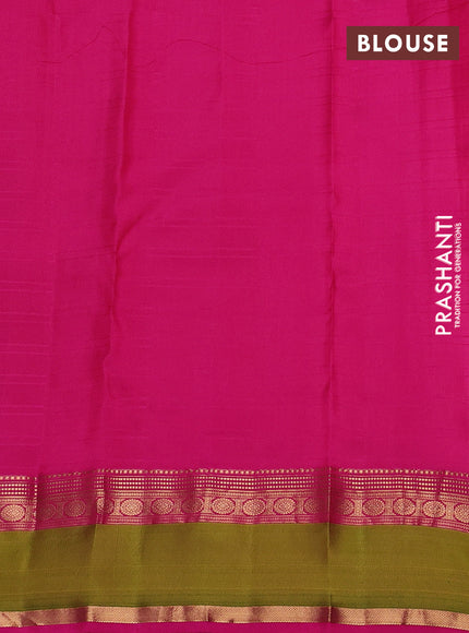 Pure kanchipuram silk saree dual shade of mustard yellow and pink green with allover checks & zari buttas and rettapet zari woven border
