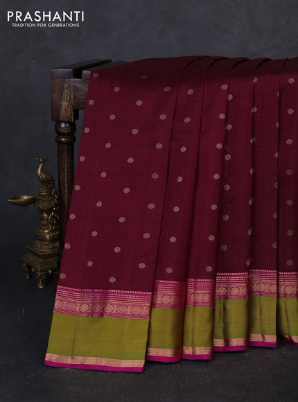 Pure kanchipuram silk saree maroon and light green pink with allover checks & zari buttas and rettapet zari woven border