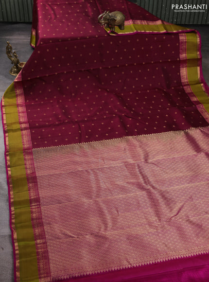 Pure kanchipuram silk saree maroon and light green pink with allover checks & zari buttas and rettapet zari woven border
