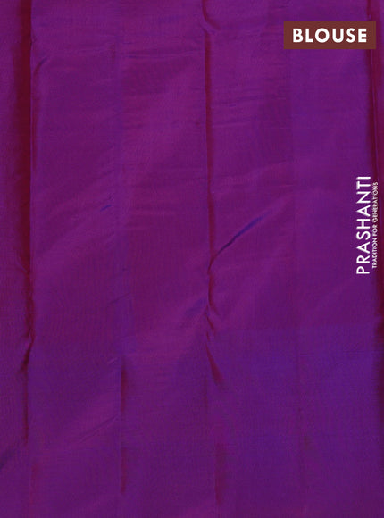 Pure kanchipuram silk saree rustic orange and purple with zari woven buttas and long rich zari woven border