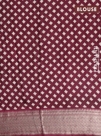 Assam silk saree grey and wine with allover ajrakh prints and zari woven border