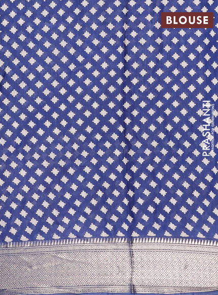 Assam silk saree dark mustard and indigo blue with allover ajrakh prints and zari woven border