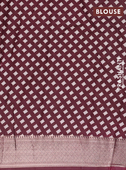 Assam silk saree black and wine with allover ajrakh prints and zari woven border