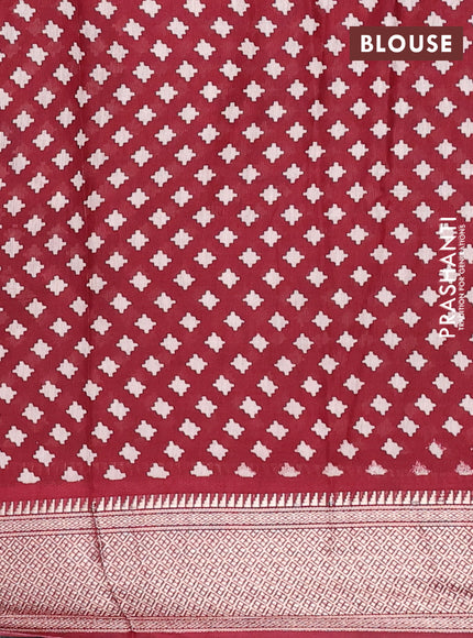 Assam silk saree indigo blue and maroon with allover ajrakh prints and zari woven border