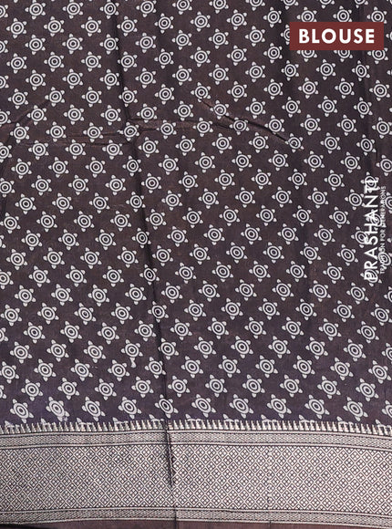 Assam silk saree maroon and coffee brown with allover ajrakh prints and zari woven border