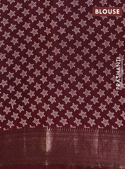 Assam silk saree black and wine with allover ajrakh prints and zari woven border