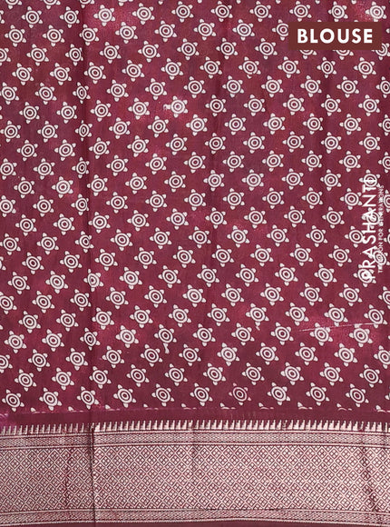 Assam silk saree grey and wine with allover ajrakh prints and zari woven border