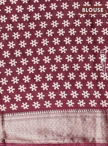 Assam silk saree grey and wine with allover ajrakh prints and zari woven border
