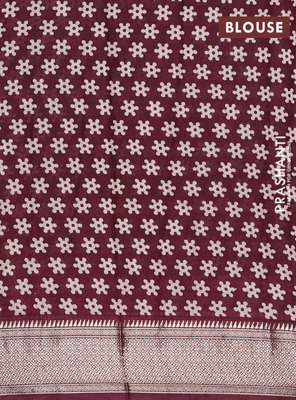 Assam silk saree grey and wine with allover ajrakh prints and zari woven border
