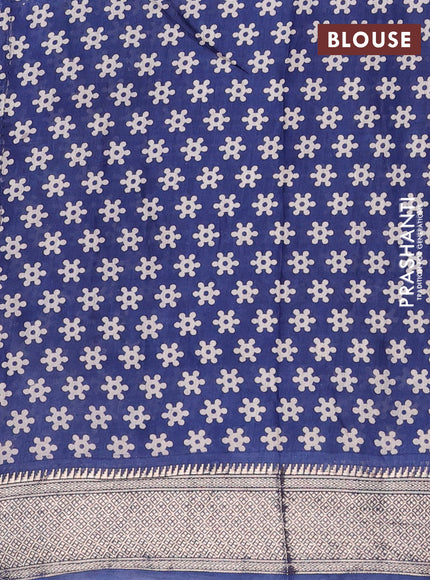 Assam silk saree brown and indigo blue with allover ajrakh prints and zari woven border