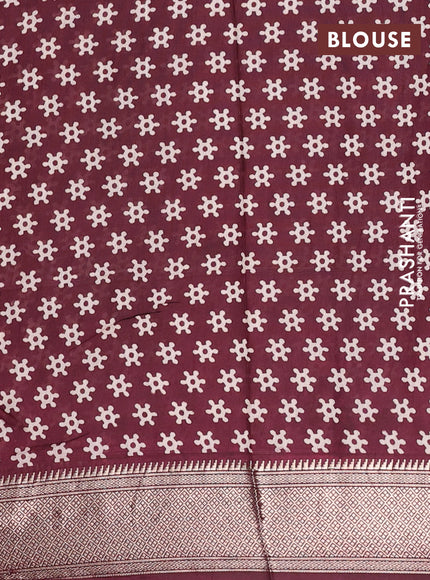 Assam silk saree black and wine with allover ajrakh prints and zari woven border