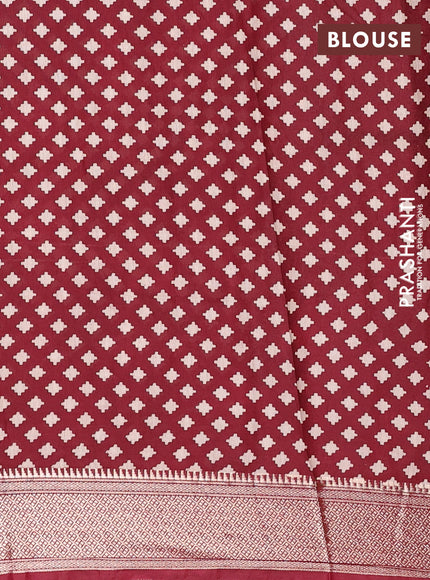 Assam silk saree indigo blue and maroon with allover ajrakh prints and zari woven border