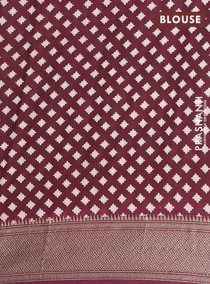 Assam silk saree grey and wine with allover ajrakh prints and zari woven border