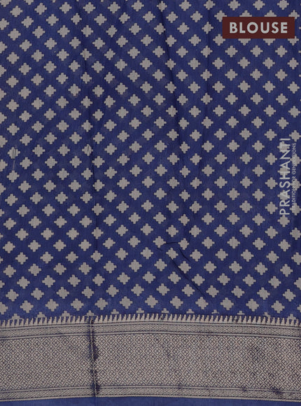 Assam silk saree dark mustard and indigo blue with allover ajrakh prints and zari woven border