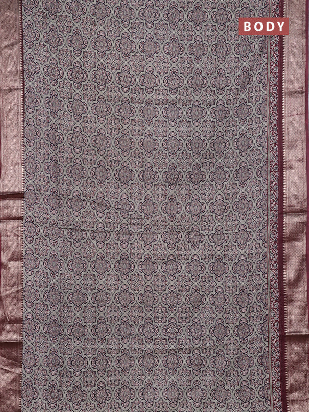 Assam silk saree black and wine with allover ajrakh prints and zari woven border