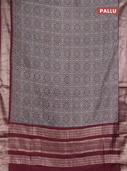 Assam silk saree black and wine with allover ajrakh prints and zari woven border