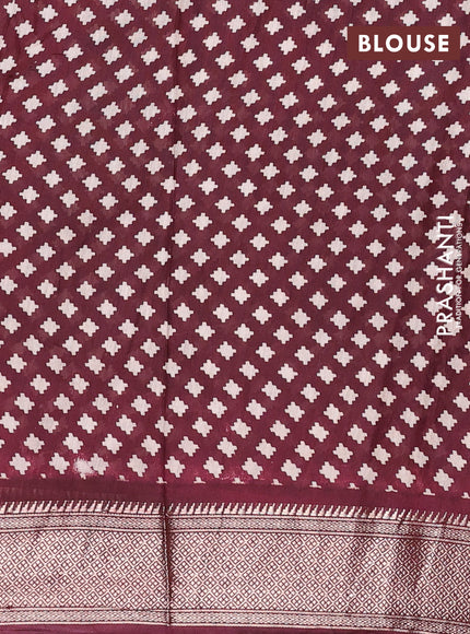 Assam silk saree black and wine with allover ajrakh prints and zari woven border