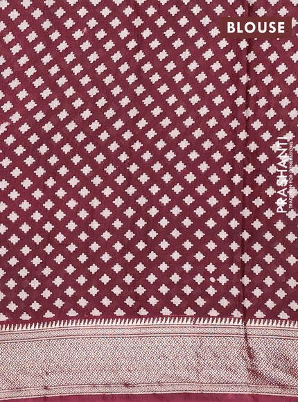 Assam silk saree jamun and wine with allover ajrakh prints and zari woven border