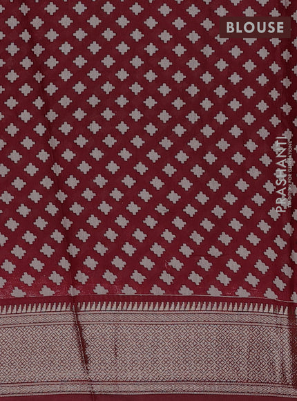 Assam silk saree indigo blue and maroon with allover ajrakh prints and zari woven border