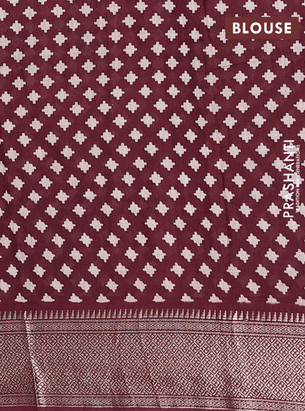 Assam silk saree jamun and wine with allover ajrakh prints and zari woven border