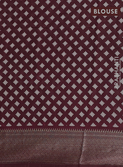 Assam silk saree elephant grey and wine with allover ajrakh prints and zari woven border