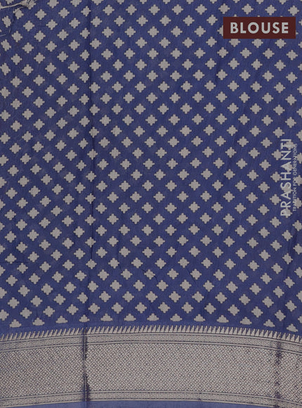 Assam silk saree coffee brown and indigo blue with allover ajrakh prints and zari woven border