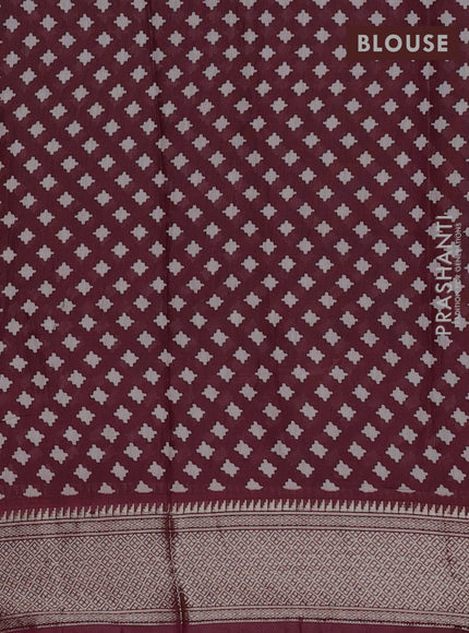 Assam silk saree grey and wine with allover ajrakh prints and zari woven border